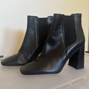 Black Leather Square Toe Sam Edelman Heeled Chelsea Boot
